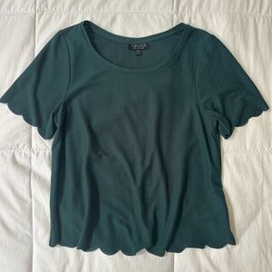 Topshop Dark Green Scalloped Top